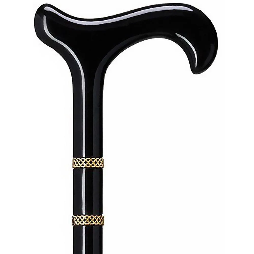 Gold & Black Derby Cane: Braided Design, Double Collar