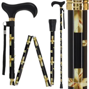 Golden Cross Folding Cane: Adjustable Derby, Wooden Handle