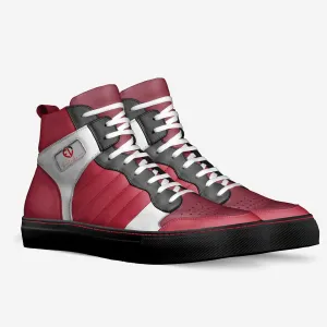 Haiti Retro Basketball By Frantz Lamour - Men's High Top Genuine Leather Lace Up Shoes - Black & Red