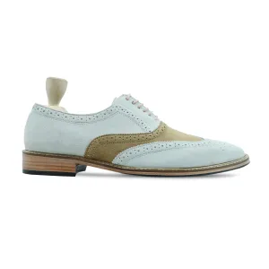 Oxnard - Men's White and Camel Kid Suede Oxford Shoe