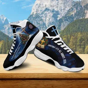 Teesdily | Jesus Christ The Greatest Gift Basketball Shoes, Christmas It's All About Jesus Cross Religious Sport Shoes, Xmas Gift